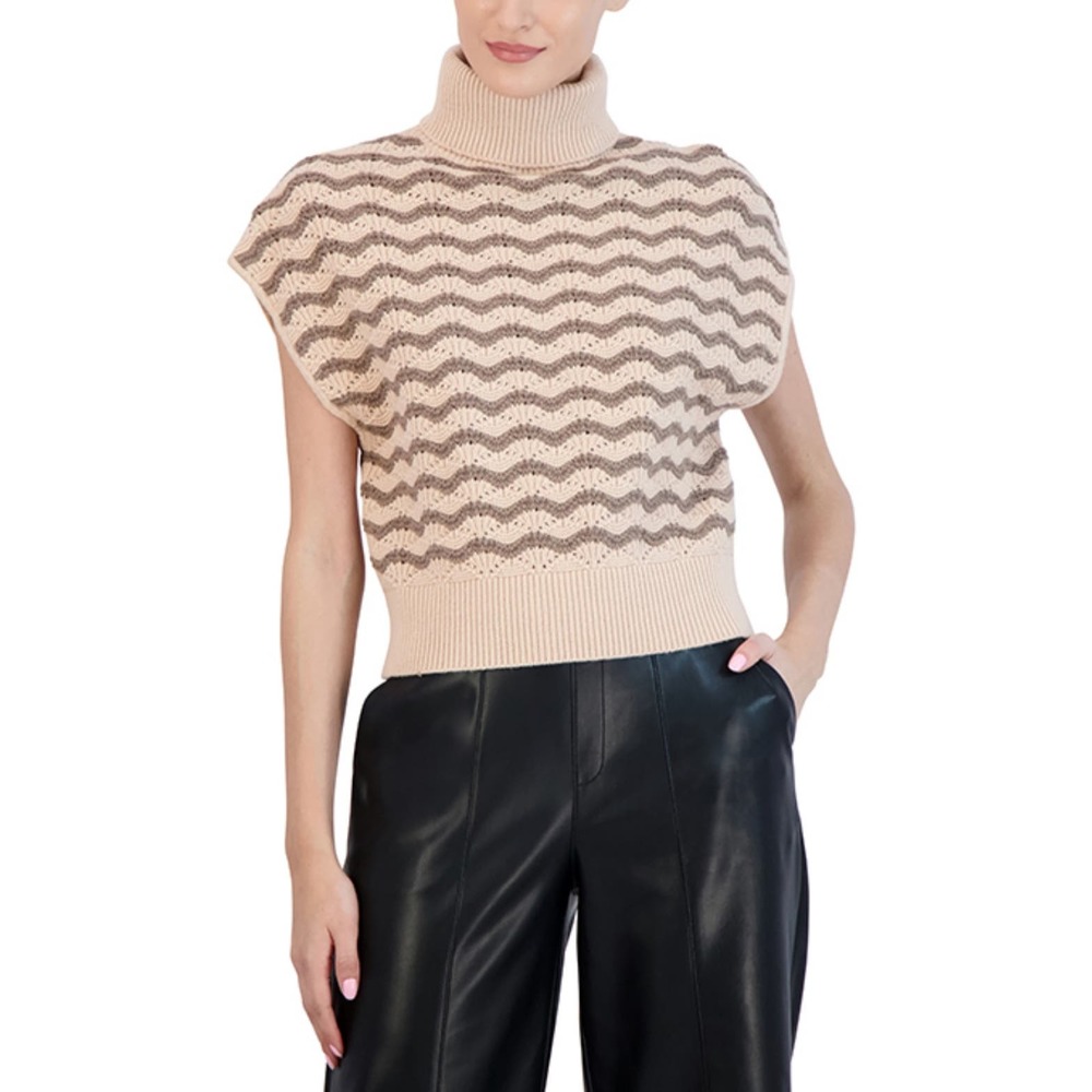 NWT BCBGMAXAZRIA Mock Neck Short Sleeve Chevron Pullover Sweater Size Large